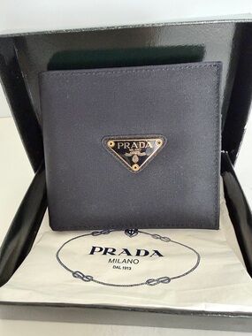 Prada Re-Nylon Bifold Wallet featuring the iconic enameled triangle logo